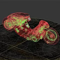 Red Motorcycle With Black Seat Logos And Circular Parts On Circular Metal Platform