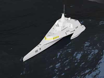 Modern White Warship With Sleek Design Sailing On Dark Water Surface 3d model