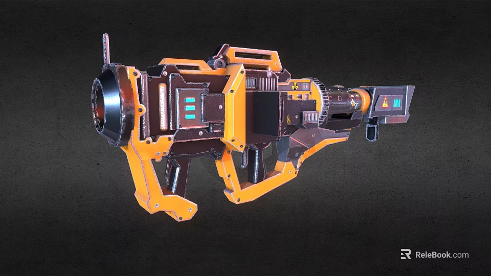Futuristic Orange And Black Sci Fi Weapon With Mechanical Structure And Giant Barrel 3d model 