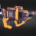 Futuristic Orange And Black Sci Fi Weapon With Mechanical Structure And Giant Barrel