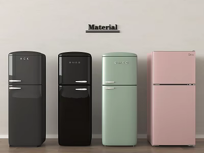 Sleek Classic Refrigerators in Black Light Green and Pink with Retro Design 3d model