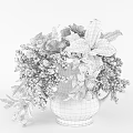 Ornate Metallic Vase With White Lilies Purple Berries And Yellow Fruits On Wooden Table