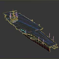 Realistic Aircraft Carrier 3D Model With Gray Flight Deck And Red Bottom Structure 3d model