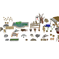 Chinese Farm Tools Rural Farm Tools Sits Combination 3d model