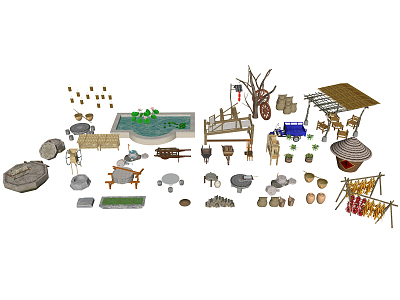 Chinese Farm Tools Rural Farm Tools Sits Combination 3d model