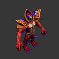 Fierce Fantasy Game And Movie Character With Red Body Purple Horns And Yellow Armor