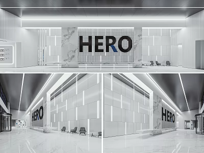 Modern Office Reception Area With HERO Logo Marble Walls And Seating 3d model