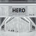 Modern Office Reception Area With HERO Logo Marble Walls And Seating