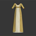 Yellow Long Dress With White Polka Dots And Short Sleeves Design