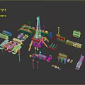 Oilfield Drilling Equipment Setup With Rig Trucks Containers And Storage Tanks