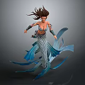 Fantasy Game Movie Character With Long Flowing Hair Blue White Mermaid Tail Design 3d model