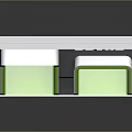 Modern Functional Branded Display Shelf With Green Compartments And Tiered Design