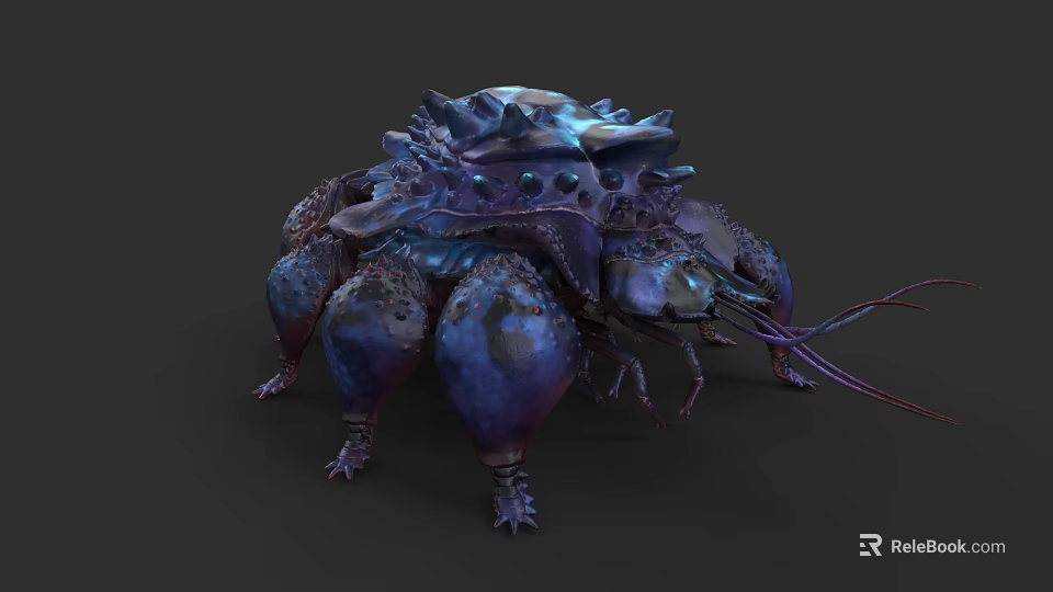 Unique Blue And Purple Aquatic Creature With Spiked Carapace Long Legs And Antennae 3d model 