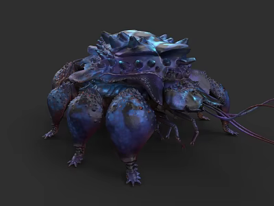 Unique Blue And Purple Aquatic Creature With Spiked Carapace Long Legs And Antennae 3d model