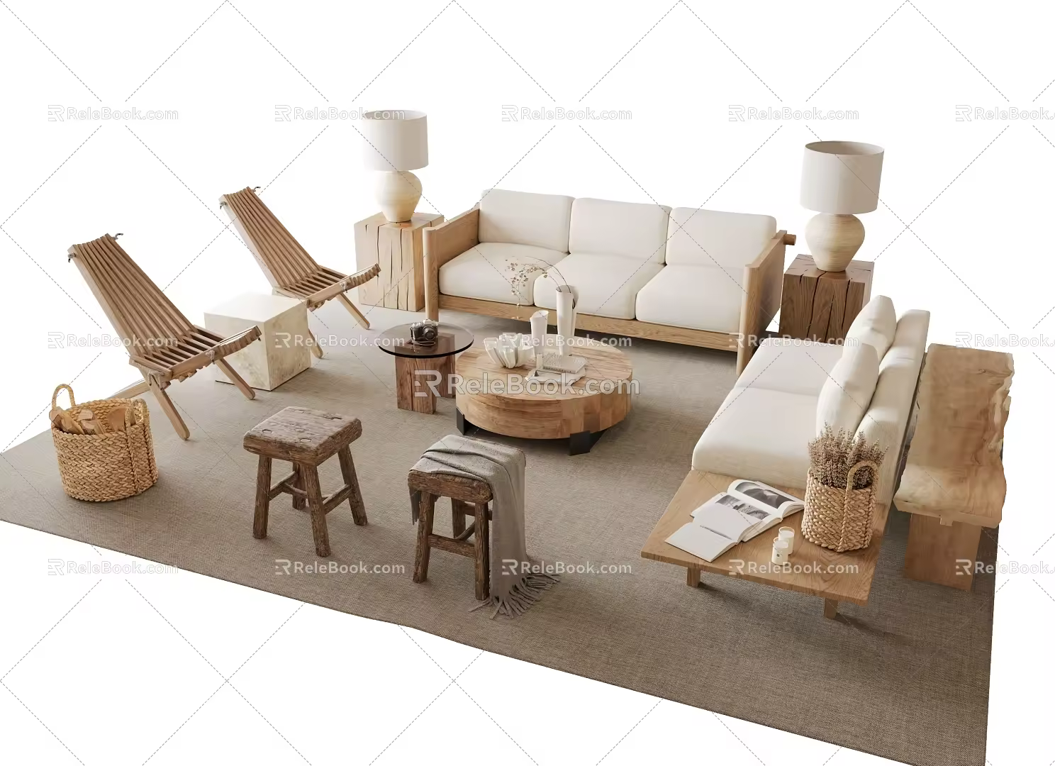Quiet sofa tea table combination 3d model
