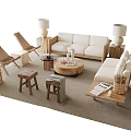 Quiet sofa tea table combination 3d model