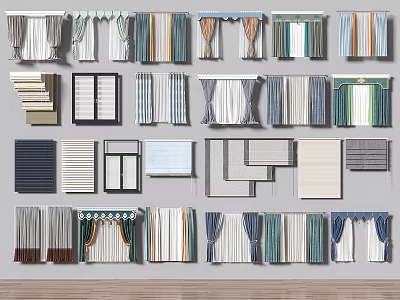 Various Curtain Styles and Window Blinds with Different Designs and Color Patterns 3d model