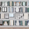 Various Curtain Styles and Window Blinds with Different Designs and Color Patterns 3d model