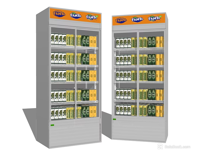 Double Upright Freezers With FANTA Brand Beverage Bottles For Retail 3d model 