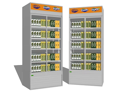 Double Upright Freezers With FANTA Brand Beverage Bottles For Retail 3d model