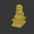 Golden Lion Statue with Intricate Carved Pedestal on Smooth Surface Showing Clear Reflection