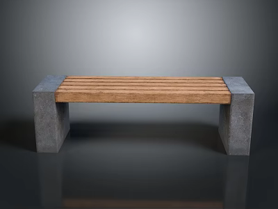 Sturdy Modern Wooden Bench Featuring Concrete Block Supports And Solid Seat 3d model