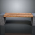 Sturdy Modern Wooden Bench Featuring Concrete Block Supports And Solid Seat