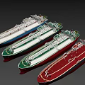 Row of Oil Tanker Ships with Colored Hulls Arranged Side by Side