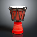 Red Djembe Drum With Black Ropes White Drumhead And Conical Striped Base Musical Instrument