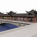 Chinese style wind and rain corridor bridge 3d model