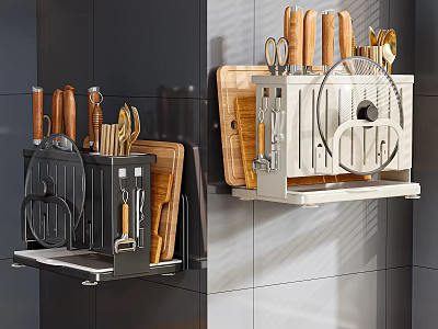 Kitchen Utensils Wall Mounted Storage Rack with Knives Cutting Boards Scissors and Spatulas 3d model