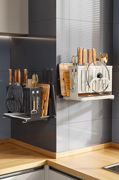 Kitchen Utensils Wall Mounted Storage Rack with Knives Cutting Boards Scissors and Spatulas 3d model