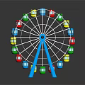 Colorful Ferris Wheel Structure With Vibrant Cabins Blue Supports And Reflective Base
