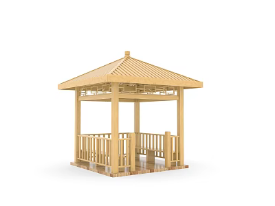 Outdoor Traditional Wooden Gazebo Structure With Classic Roof And Railings 3d model