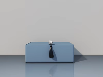 Minimalist Blue Ottoman With Circular Decoration And Black Tassel Design 3d model