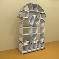 Modern Decorative Cabinet With Geometric Cutout Design And White Open Shelving