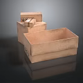 Stacked Cardboard Boxes In Different Sizes With Labels On Dark Background