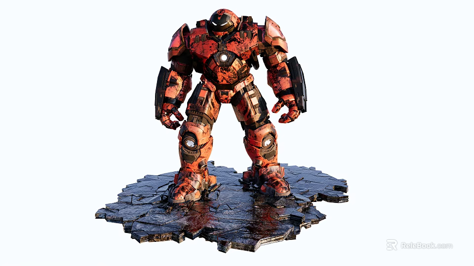 Detailed Red Battle Mech Game Movie Character Standing On Shattered Battlefield 3d model 