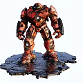 Detailed Red Battle Mech Game Movie Character Standing On Shattered Battlefield