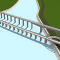 Two Bridges Over River Featuring Multiple Piers Arched Design Green Banks And Road Connections