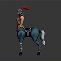 Mythical Centaur Warrior Wearing Armor with Red Plume Helmet and Blue Horse Body