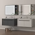 Modern Bathroom Vanity Set With Double Vanities LED Mirrors And Potted Plants 3d model