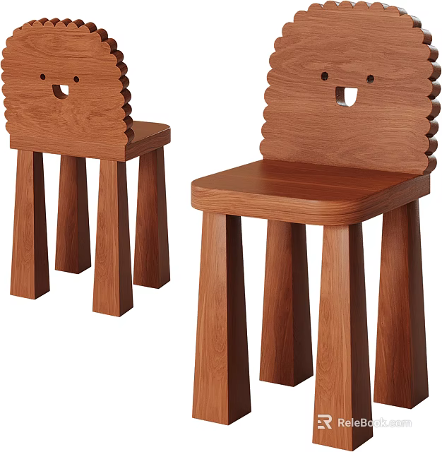 Wooden Single Chair with Smile Design Backrest and Sturdy Short Legs 3d model 