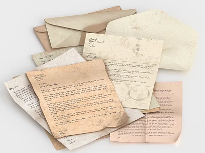 Vintage Stack of Old Letters and Envelopes with Handwritten Notes 3d model