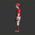 Young Boy in Red Dragons Baseball Uniform Holding Glove Red Cap Gray Pants Silver Shoes