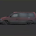 Vintage Red Minivan With Roof Rack And Side Windows Exterior View
