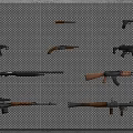 Various Firearms Including Pistols Rifles And Shotguns Neatly Arranged On Gray Grid Background