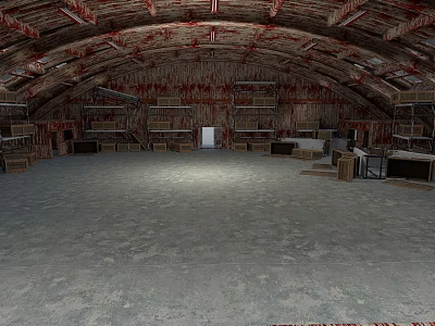 Rustic Industrial Building With Arched Wooden Roof And Spacious Workspace 3d model