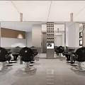 Modern Hair Beauty Salon Interior With Black Styling Chairs Mirrors And Product Shelves