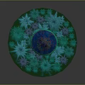 Umbrella Shaped Glowing Plant with Blue Green Leaves on Circular Base